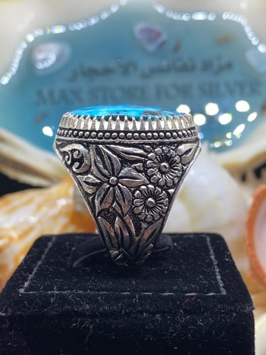 خاتم الفضة بحجر فيروز نيشابوري ايراني بصياغة جراح...