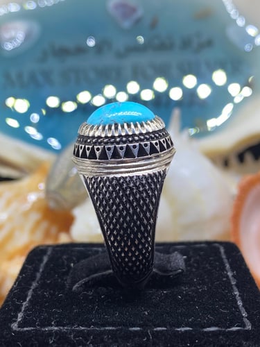 خاتم الفضة بحجر فيروز نيشابوري ايراني بصياغة عباسي...