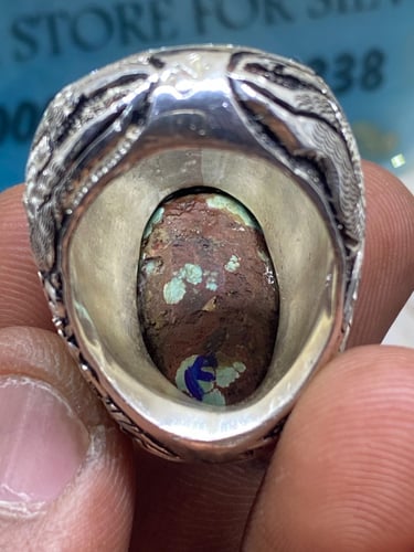 خاتم الفضة بحجر فيروز نيشابوري ايراني بصياغة جراح...