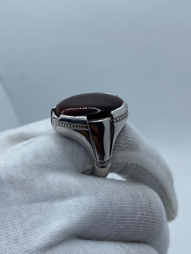 خاتم الفضة بحجر العقيق اليماني بصياغة محلية أحمد ا...