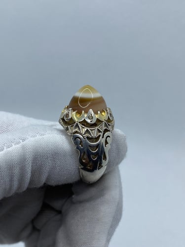 خاتم فضه بحجر االعقيق السليماني الهندي مرصع بأربعة...