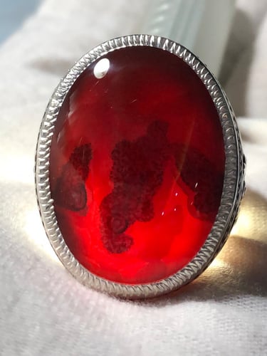 خاتم فضه بحجر العقيق اليماني صياغه بحرينيه gc77 (غ...