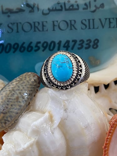 خاتم الفضة بحجر فيروز نيشابوري ايراني بصياغة عباسي...