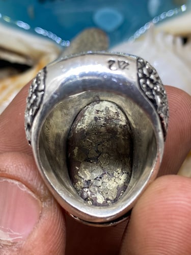 خاتم الفضة بحجر فيروز نيشابوري ايراني بصياغة جراح...