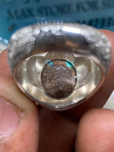 خاتم الفضة بحجر فيروز نيشابوري ايراني بصياغة عباسي...