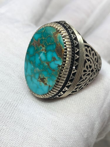 خاتم فضه بحجر الفيروز النيشابوري بصياغه عباسي R