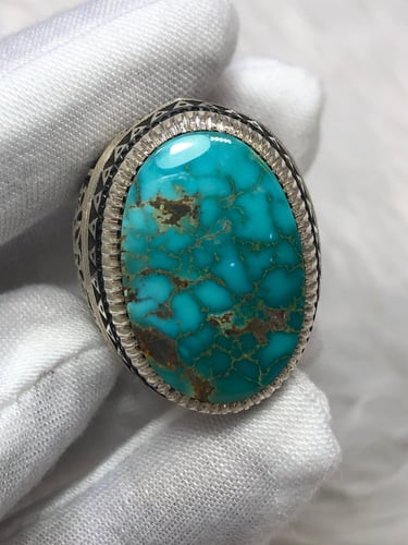 خاتم فضه بحجر الفيروز النيشابوري بصياغه عباسي R