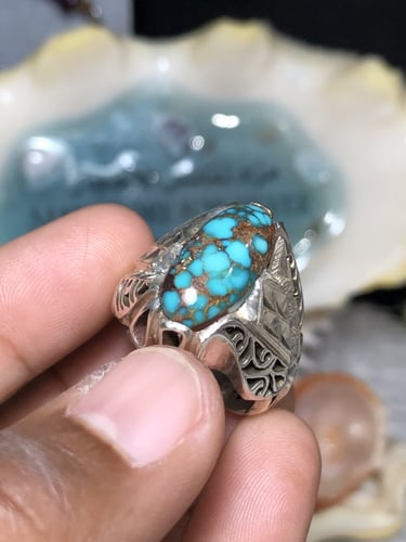 خاتم فضة بحجر الفيروز النيشابوري صياغة ايرانيه (بخ...