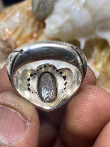 خاتم الفضة بحجر فيروز نيشابوري ايراني بصياغة عباسي...