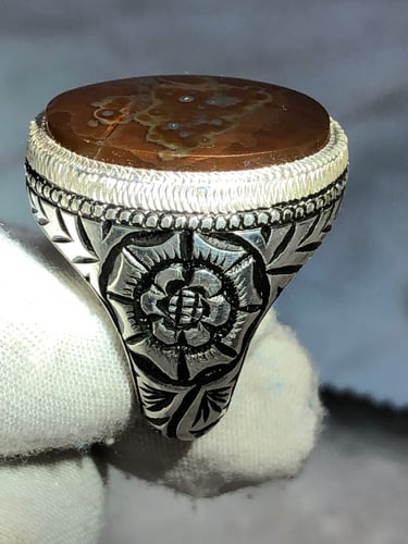 خاتم فضه بحجر العقيق اليماني صياغه بحرينيه gc11 (غ...