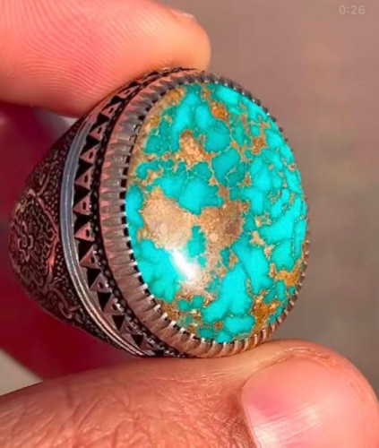 خاتم الفضة بحجر الفيروز النشابوري درجة اولى صياغة...