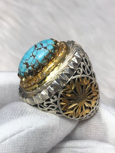 خاتم فضه بحجر الفيروز النيشابوري صياغه ايرانيه(كهن...