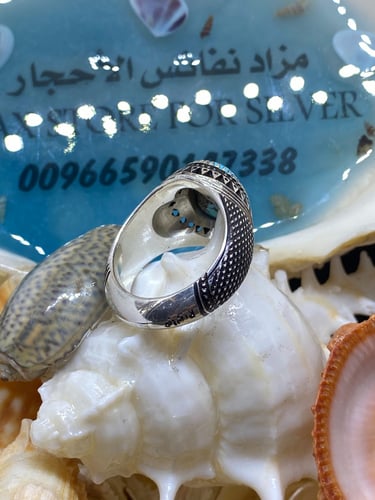 خاتم الفضة بحجر فيروز نيشابوري ايراني بصياغة عباسي...