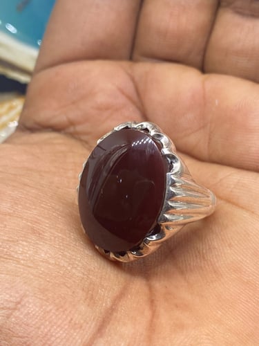 خاتم الفضة بحجر عقيق يماني كرزي بصياغة اسطنبولية ع...