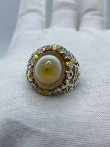 خاتم فضه بحجر االعقيق السليماني الهندي مرصع بأربعة...