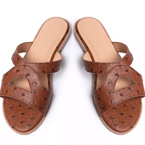 Flat sandals | brown ostrich