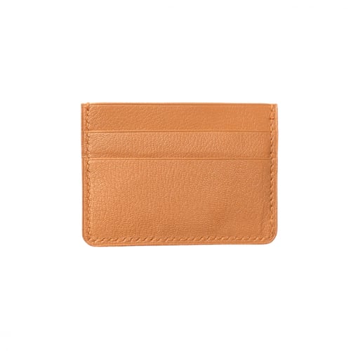 محفظة بطاقات جلد طبيعي فرنسي بلون بني كلاسيكي