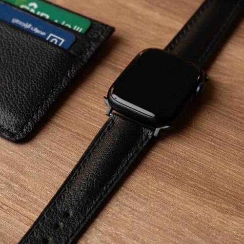 سير ساعة أبل جلد طبيعي فرنسي فاخر باللون الاسود