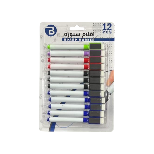 أقلام سبورة مغناطيسية مع ممسحة – 12 حبة – بوكي
