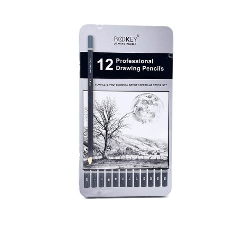طقم أقلام رسم رصاص للمحترفين - 12 درجة - BOOKEY