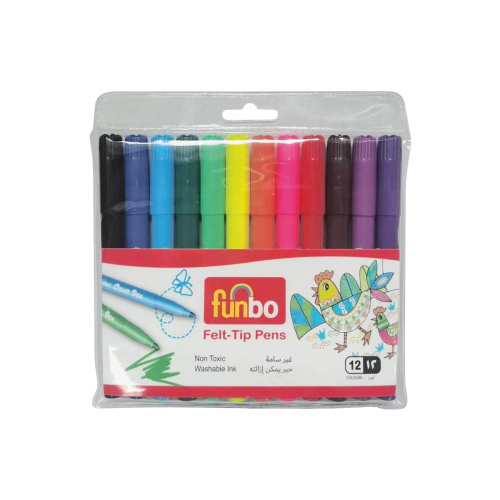 أقلام تلوين Funbo Felt-Tip آمنة للأطفال – 12 لون