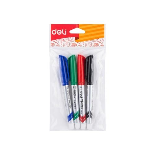 Deli 4-Color Whiteboard Marker Set - Round Tip
