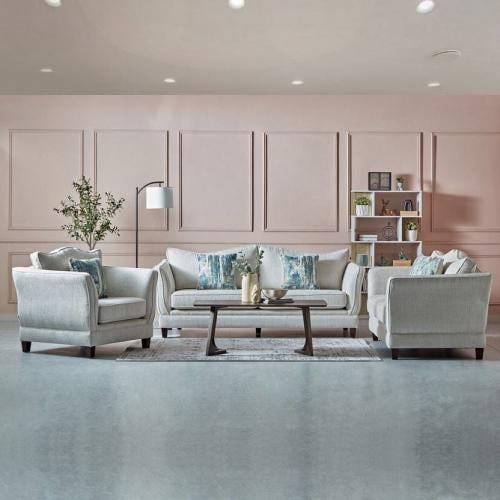 طقم كنب 3 قطع بتصميم مميز - لون بيج