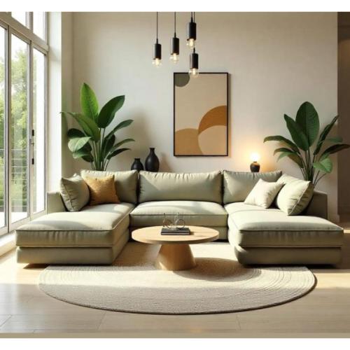 كنب زاوية حرف U بلون زيتي مميز