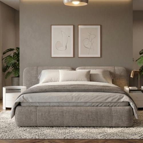 سرير مودرن لوبيلين بظهر ذات تقسيمات هندسية - لون ر...