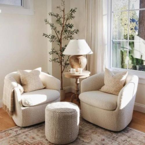 طقم كراسي مفردة مع بوف - لون بيج