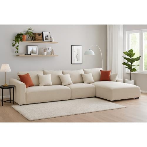 كنب زاوية حرف L بطابع عصري - لون أوف وايت فاخر