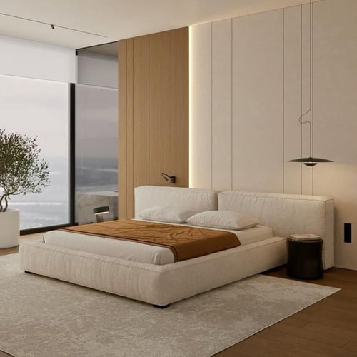 سرير مودرن بتصميم فخم - لون بيج - تصميم راقي