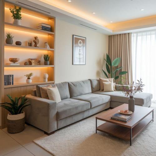 كنب زاوية حرف L بتصميم أنيق - لون رمادي