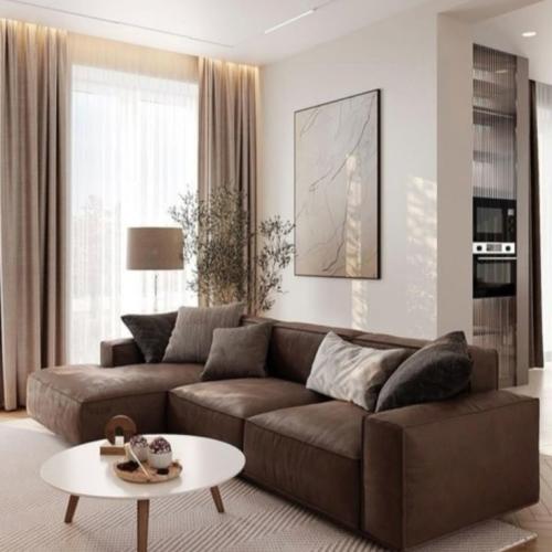 كنب زاوية لينورا حرف L مودرن - لون بني