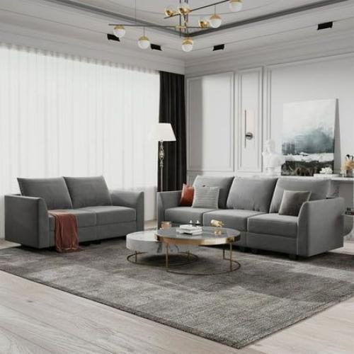 طقم كنب قطعتين- رمادي