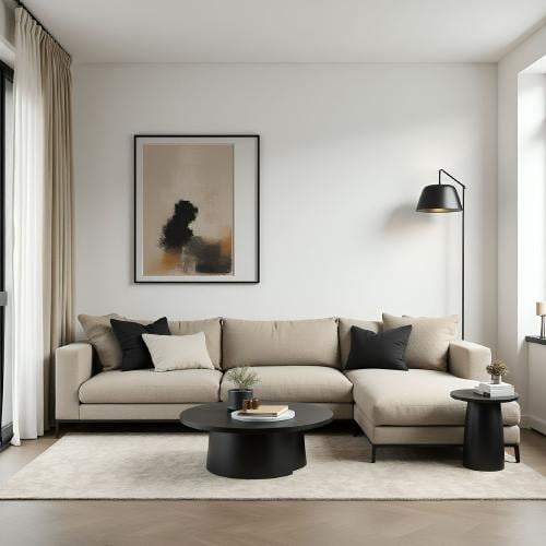 كنب زاوية حرف L - لون بيج فاخر وأنيق