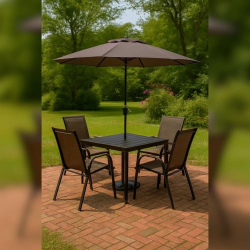 طقم طاولة مع 4 كراسي و مظلة للحدائق و المساحات الخ...