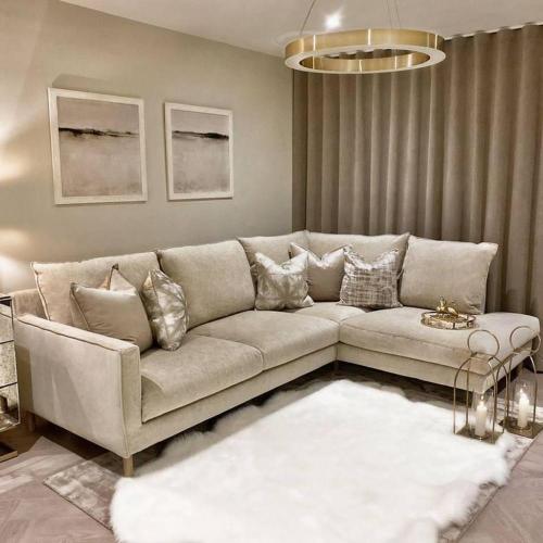 كنب زاوية حرف L بتصميم أنيق و فاخر - لون بيج مميز