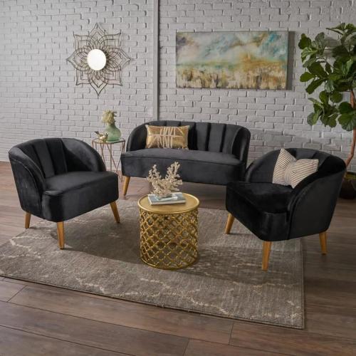 طقم كنب 3 قطع - أسود -مناسب للصالات الحديثة