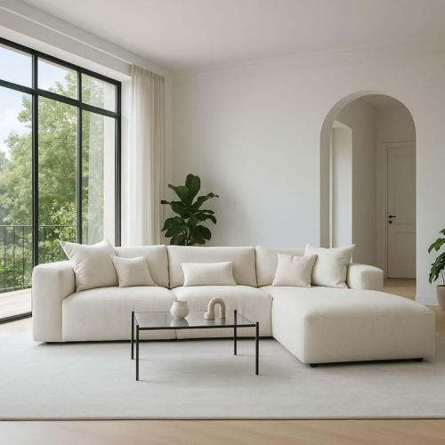 كنب زاوية حرف L بلون اوف وايت رائع و تصميم مميز و...