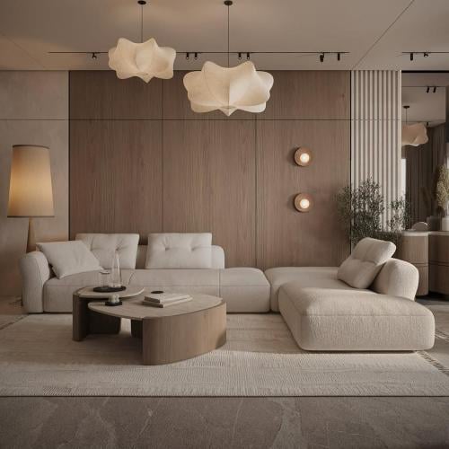 كنب زاوية حرف L - لون بيج - تصميم مميز وفريد