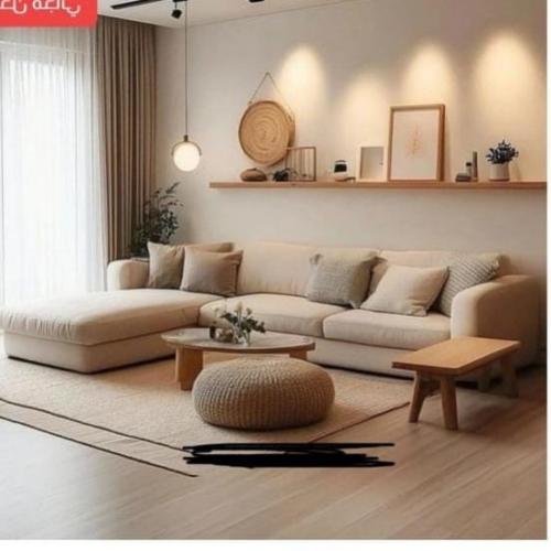 كنب زاوية حرف L مع بوف وسرير مقاس ١٨٠*٢٠٠