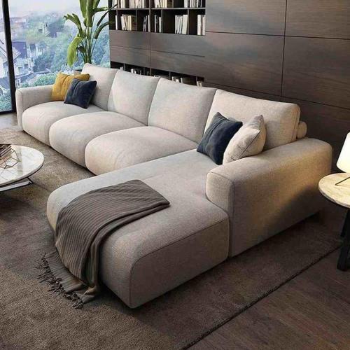 كنب زاوية حرف L بتصميم راقي - لون بيج