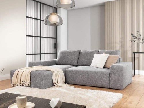 كنب زاوية حرف L بلون رمادي رائع وتصميم مبتكر