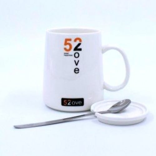 كوب سيراميكي بتصميم بسيط مع غطاء وملعقه أنيقة