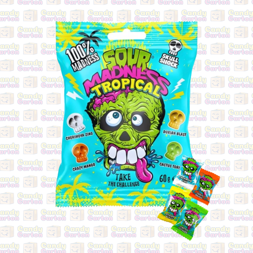 ساور مادنس تروبيكال حلوي شكل جماجم ملونة 60 جرام م...