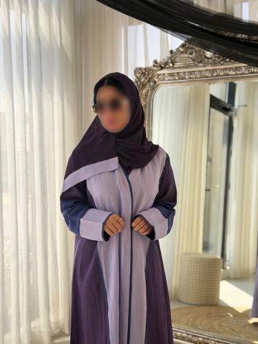 عباية طيف لنن طبيعي ملون موف