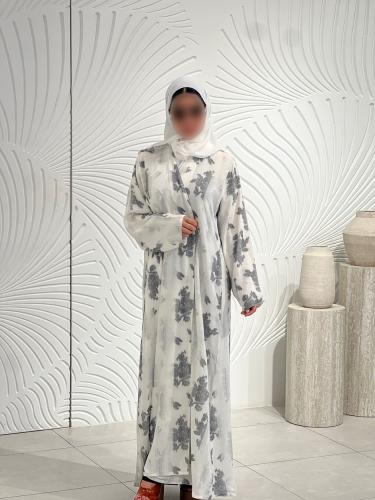عباية توليب مشجرة باللونين الأبيض والرمادي