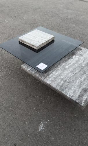 طاولة متداخله رخام سلفر + زجاج