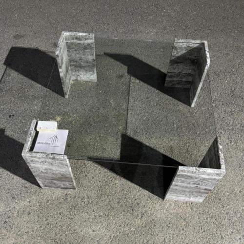 طاولة سلفر + سطح زجاج